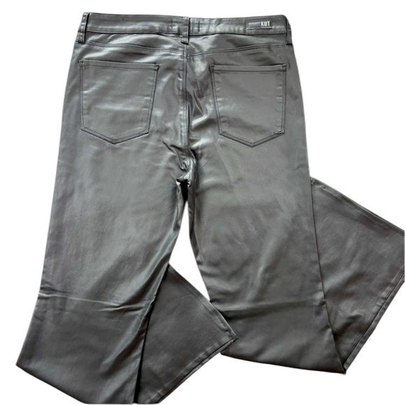 Kut From The Kloth Retro Black Shiny Matte Highrise Flare Faux Leather Pant (12) - Picture 3 of 16